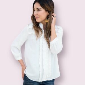 Betsey’s Boutique Shop Ruffled Up 3/4 Sleeve Blouse in White
